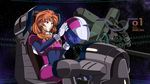  1girl cockpit geara_zulu gundam gundam_unicorn helmet highres ivuki marida_cruz mecha orange_hair pilot_suit purple_eyes space weapon 