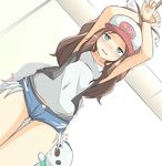  1girl bdsm bondage bound brown_hair hat have_to_pee muroi_(fujisan0410) open_mouth pokemon pokemon_(game) pokemon_bw shorts touko_(pokemon) 