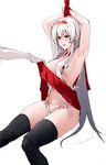  arms_up assisted_exposure bdsm blush bondage bound bound_wrists brown_eyes embarrassed headband highres japanese_clothes kantai_collection lifted_by_another long_hair panties pink_panties rope ruuto_(sorufu) shoukaku_(kantai_collection) side-tie_panties silver_hair skirt skirt_removed solo_focus tied_up torn_clothes underwear upskirt 
