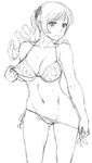  ass_visible_through_thighs bad_id bad_pixiv_id bikini breasts doku_sasori drill_hair greyscale hair_ornament large_breasts mahou_shoujo_madoka_magica monochrome side-tie_bikini sketch solo swimsuit swimsuit_pull tomoe_mami twintails undressing 
