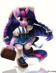  alternate_hairstyle anthro bag beret clothing cute equine female footwear friendship_is_magic hair hat horn legwear mammal multicolored_hair my_little_pony nonananana school_uniform schoolgirl shoes simple_background skirt smile solo stockings twilight_sparkle_(mlp) unicorn 