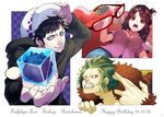  2015 2boys bad_id bad_pixiv_id bartolomeo beard black_hair breasts brown_eyes character_name crossed_fingers curry_gohan dated earrings epaulettes facial_hair fangs glasses green_hair happy_birthday hat heart_(organ) jewelry medium_breasts multiple_boys nose_piercing nose_ring one_piece piercing red_eyes short_hair smile tashigi trafalgar_law yellow_eyes 