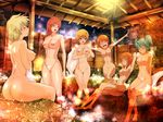  6+girls aina_saharin aqua_hair armpits ass audrey_burne bare_shoulders barefoot blonde_hair blush breasts brown_eyes char&#039;s_counterattack char's_counterattack collarbone dimples_of_venus elpeo_puru eyes_closed fence grass green_eyes grin groin gundam gundam_08th_ms_team gundam_unicorn gundam_zz highres jaja large_breasts long_hair marida_cruz mound_of_venus multiple_girls navel night night_sky nude onsen open_mouth orange_hair outstretched_arms partially_submerged puru_two quess_paraya rock short_hair sitting sky small_breasts smile standing steam time_paradox towel tree twintails uneven_twintails water wet 
