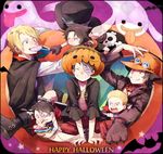  animal_costume bandaid bandaid_on_nose black_hair blonde_hair candy child cosplay eating food frankenstein's_monster frankenstein's_monster_(cosplay) ghost halloween halloween_costume lollipop male_focus monkey_d_luffy multiple_boys multiple_persona one_piece portgas_d_ace pumpkin sabo somemiya_suzume time_paradox vampire_costume wolf_costume younger 