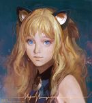  animal_ears artist_name bad_id bad_pixiv_id bare_shoulders blonde_hair cat_ears dbd face fake_animal_ears faux_traditional_media light_smile long_hair microphone realistic seeu solo vocaloid watermark web_address 