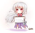  1girl artist_name bikuseno blush bow brooch chibi dress feathered_wings grey_hair grey_wings jacket jewelry kishin_sagume notebook purple_dress red_eyes short_hair single_wing sketch solo touhou wings 