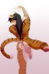  2015 anthro anus balls black_hair butt feline green_eyes hair lost-paw male mammal nude penis solo stripes tiger 