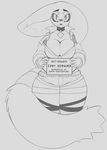  2015 animal_humanoid anthro big_breasts black_and_white breasts clothed clothing female huge_breasts humanoid long_tail monochrome shorts simple_background solo thick_thighs unknown_species wide_hips xopachi 