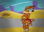  butt canine coyote desert draconis0868 looking_at_viewer looking_back looney_tunes male mammal slingshot smile solo warner_brothers wile_e._coyote 