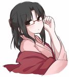  black_hair blush glasses kara_no_kyoukai looking_at_viewer ohitashi_netsurou ryougi_shiki simple_background solo white_background 