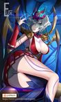  alternate_costume artist_name ass blue_eyes breasts character_name cleavage elise_(league_of_legends) hair_over_one_eye insect_girl large_breasts league_of_legends negister panties pantyshot silver_hair solo spider_girl underwear 