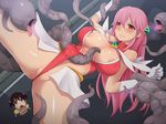  2girls bare_legs bare_shoulders boots breasts female forced game_cg huge_breasts jewelry legs leotard magical_girl monster multiple_girls night nipples numeko original pink_hair restrained scared shiny_skin short_hair sideboob street sweat tears tentacle tongue torn_clothes 