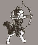  anthro archer armello armor arrow bow_(weapon) canine digitigrade female greaves mammal monochrome quiver ranged_weapon river_(armello) solo sushidragon weapon wolf 
