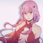  bare_shoulders blush breasts center_opening cleavage detached_sleeves guilty_crown hair_ornament hairclip ilya_kuvshinov_(style) koyorin long_hair looking_at_viewer medium_breasts pink_hair red_eyes solo twintails yuzuriha_inori 