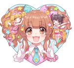  :3 :d ;d \m/ akagi_miria angel_wings asymmetrical_clothes asymmetrical_legwear black_hair blonde_hair blush bow brown_eyes brown_hair decoration_(idolmaster) double_\m/ gloves hair_ornament highres idolmaster idolmaster_cinderella_girls jougasaki_rika long_hair looking_at_viewer midriff minigirl moroboshi_kirari multiple_girls navel necktie one_eye_closed open_mouth pantyhose pikapikapop rojiko short_hair sidelocks skirt smile star star_hair_ornament thighhighs twintails two_side_up wings 