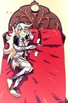  armor barefoot beckoning bed bridal_gauntlets come_hither female_my_unit_(fire_emblem_if) fire_emblem fire_emblem_if headdress long_hair looking_at_viewer my_unit_(fire_emblem_if) on_bed red_eyes setz solo white_hair 