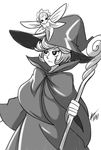  2girls berserk bigdead93 cloak evarella fairy fairy_wings greyscale hat highres monochrome multiple_girls schierke size_difference smile staff wings witch witch_hat 