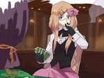  axis_powers_hetalia between_fingers black_gloves black_vest blonde_hair blue_eyes bow braid card casino chair chandelier cigarette coin curtains dress_shirt glasses gloves hair_bow hair_ornament hairclip holding holding_card long_hair long_skirt long_sleeves monaco_(hetalia) money moviestar pink_bow pink_skirt playing_card semi-rimless_eyewear shirt single_braid sitting skirt smoke smoking solo striped striped_shirt table under-rim_eyewear v vertical-striped_shirt vertical_stripes vest 