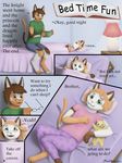  age_difference anthro bed blue_eyes book brother brother_and_sister calico_cat cat clothing comic cub dialogue english_text eyewear feline female fur green_eyes lamp mammal mushbun on_bed pillow plushie sibling sister text young 