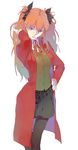  alternate_costume bad_id bad_pixiv_id black_legwear blue_eyes cosplay fate/stay_night fate_(series) hand_in_hair hand_on_hip highres jacket long_hair miniskirt neon_genesis_evangelion pantyhose qiqu red_hair red_jacket sketch skirt solo souryuu_asuka_langley toosaka_rin toosaka_rin_(cosplay) trait_connection two_side_up white_background 