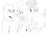  &lt;3 ? ambiguous_gender black_and_white blush breasts caprine cellphone child clothing duo eye_patch eyes_closed eyewear fangs female fish glasses goat hair horn human jacket mammal marine melee_weapon monochrome monster phone polearm protagonist_(undertale) sharp_teeth spear speech_bubble sunibee sweat sweatdrop sweater teeth toriel undertale undyne weapon young 