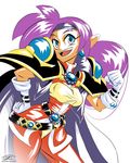  1girl blue_eyes cosplay gloves headband lina_inverse lina_inverse_(cosplay) pointy_ears purple_hair shantae shantae_(character) slayers 