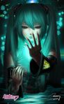  aqua_eyes aqua_hair artist_name bad_id bad_pixiv_id caustics character_name dated detached_sleeves fingernails glowing hatsune_miku highres long_fingernails long_hair looking_at_hand monkey_buonarroti parted_lips signature solo tattoo twintails vocaloid wading water 