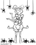  2015 anthro arachnid arthropod black_and_white dancing english_text fangs feral group hair hair_bow monochrome muffet multi_limb multiple_eyes norikart noseless smile spider text undertale 