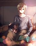  birthday black_hair blonde_hair book eugeo green_eyes highres jianmo_sl kirito male_focus md5_mismatch multiple_boys sleeping sword_art_online 