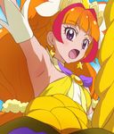  amanogawa_kirara arm_up armpits bare_shoulders cure_twinkle earrings go!_princess_precure haruyama_kazunori jewelry long_hair magical_girl multicolored_hair open_mouth orange_hair precure purple_eyes red_hair solo star star_earrings twintails two-tone_hair 