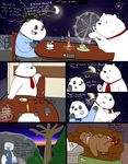  2015 anthro bear black_fur bow_tie clothing comic cute dialogue duo english_text fur graft_(artist) grizzly_(character) grizzly_bear ice_bear male male/male mammal multicolored_fur panda panda_(character) polar_bear restaurant smile text two_tone_fur we_bare_bears white_fur 