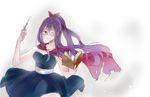  anbour book cape fairy_tail glasses long_hair lucky_ollietta one_eye_closed purple_eyes purple_hair simple_background solo white_background 