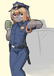  artist_request blonde_hair blue_eyes dog donut eating police police_uniform short_hair uniform 
