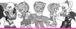  amy_rose ass bare_shoulders bat breasts cameltoe erect_nipples furry hedgehog long_sleeve looking_at_viewer monochrome rouge_the_bat sega smile sonic sonic_team sonic_the_hedgehog tcprod 