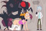  abdominal_bulge alien all_fours arthropod balls being_watched blush doggystyle erection female from_behind hair human insect kotaotake male male/female mammal orange_hair penetration penis rick_and_morty rick_sanchez sex summer_smith voyeur 