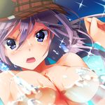  alisa_ilinichina_amiella blue_eyes blush bouncing_breasts breasts close-up face god_eater hat large_breasts long_hair looking_at_viewer lowres nude open_mouth silver_hair solo transpot_nonoko water wet 