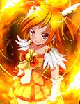  absurdres bad_id bad_pixiv_id cure_sunny fire gradient_hair highres hino_akane_(smile_precure!) looking_at_viewer magical_girl multicolored_hair no_choker orange_(color) orange_hair orange_skirt precure red_eyes sharumon short_hair skirt smile_precure! solo tiara 