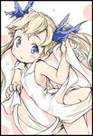  apron apron_lift arched_back ass bangs bare_shoulders black_border blonde_hair blue_eyes blush border from_behind granblue_fantasy hair_ornament ham_(points) io_euclase leaning_forward long_hair looking_away looking_back looking_to_the_side naked_apron smile solo twintails twisted_torso 