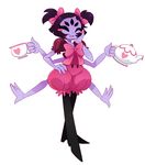  anthro arachnid arthropod black_eyes black_hair blush clothing dress fangs female grey_skin hair hair_bow hand_on_hip muffet multi_limb multiple_eyes one_eye_closed open_mouth simple_background smile solo spider sssonic2 tea_cup tea_pot undertale white_background 