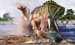  ambiguous_gender claws dinosaur fight horn teeth triceratops tyrannosaurus_rex 