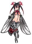  :q antennae bangs bare_shoulders black_hair blood blush bow bowtie breasts breasts_outside bright_pupils cameltoe claws full_body gradient gradient_hair groin hair_between_eyes half-closed_eyes heart insect_girl insect_wings kenkou_cross licking_lips long_hair looking_at_viewer midriff monster_girl monster_girl_encyclopedia multicolored_hair naughty_face navel no_nipples official_art pointy_ears red_eyes red_hair sidelocks simple_background small_breasts smile solo standing striped thigh_gap tongue tongue_out twintails vamp_mosquito_(monster_girl_encyclopedia) white_background wings 