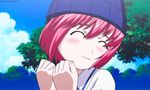  1girl animated animated_gif blush child elfen_lied eyes_closed happy hat lowres lucy pink_hair smile solo tree 