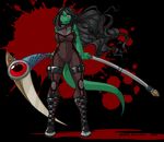  2013 amber_williams anthro black_hair boots clothed clothing female footwear hair melee_weapon repteal reptile scalie scythe solo weapon 
