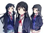  black_hair blue_eyes blue_hair brown_eyes idolmaster idolmaster_million_live! kitakami_reika kitazawa_shiho long_hair mogami_shizuka multiple_girls school_uniform twintails yomosaka 