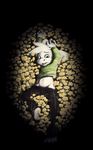  anthro asriel_dreemurr barefoot black_background black_eyes black_pants caprine clothed clothing cub flower fur goat green_shirt hair hands_up harmarist looking_at_viewer lying male mammal midriff navel on_back open_mouth pants partially_clothed plant shirt simple_background solo striped_shirt tongue undertale white_fur white_hair young 