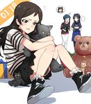  animal_ears black_hair blue_eyes blue_hair brown_eyes brown_hair cat_ears idolmaster idolmaster_million_live! kitakami_reika kitazawa_shiho long_hair mogami_shizuka multiple_girls stuffed_animal stuffed_toy teddy_bear yomosaka 