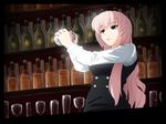  aqua_eyes bartender bartender_(series) bottle formal glass long_hair mameshiba megurine_luka pink_hair solo suit vocaloid 