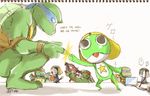  crossover donatello dororo_(keroro_gunsou) engrish food giroro keroro keroro_gunsou kururu_(keroro_gunsou) leonardo michelangelo no_humans pocky ranguage raphael rc. tamama teenage_mutant_ninja_turtles trait_connection 