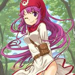  buntan dragon_quest dragon_quest_ii headband long_hair one_eye_closed princess_of_moonbrook purple_eyes purple_hair skirt smile solo 