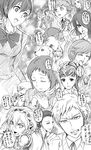  6+girls aegis_(persona) amada_ken andre_roland_jean_gerard animal bow dog everyone female_protagonist_(persona_3) greyscale hasegawa_saori highres iori_junpei iwasaki_rio kamiki_akinari kirijou_mitsuru koromaru monochrome multiple_boys multiple_girls mutatsu odagiri_hidetoshi oohashi_maiko open_mouth persona persona_3 persona_3_portable president_tanaka sanada_akihiko school_uniform short_hair smile suta_furachina takeba_yukari translated yamagishi_fuuka 